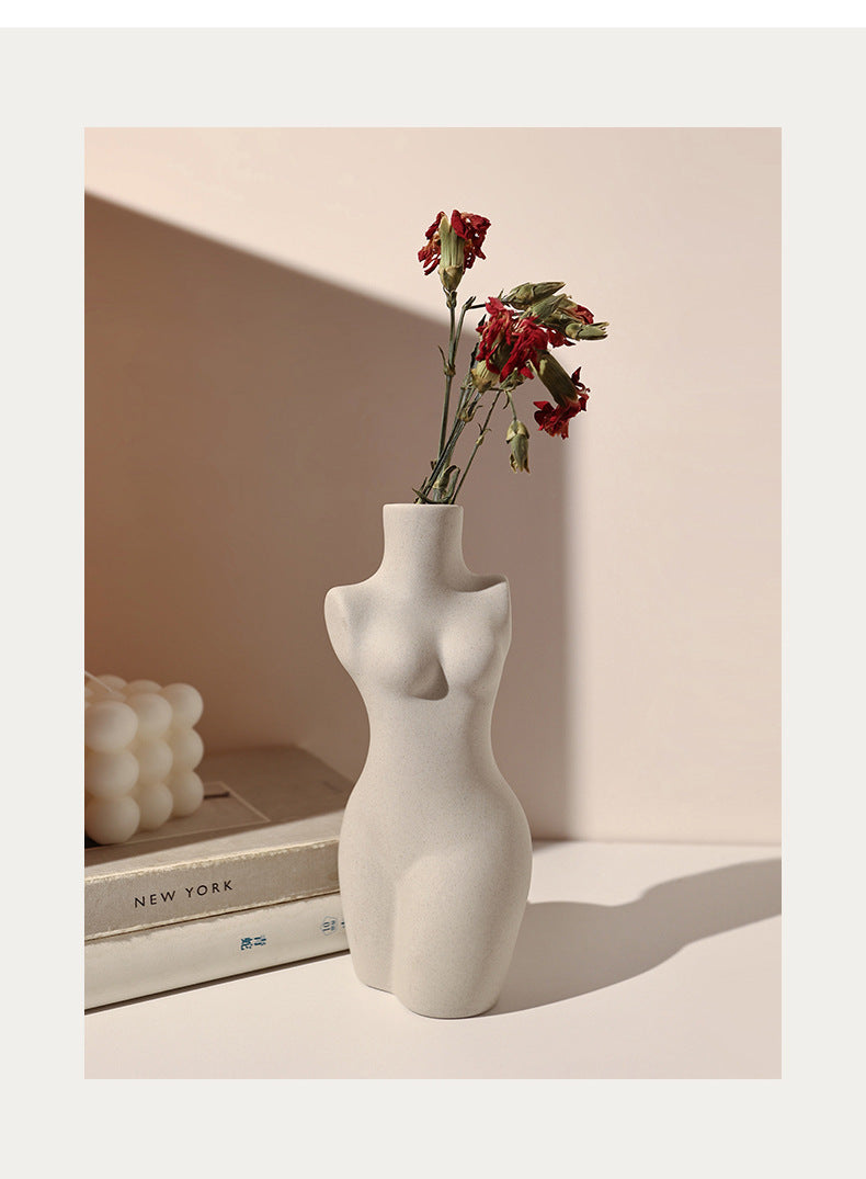 Body Modeling Art Vase Silent Style Ceramic Vase Sculpture White Plain Embryo Flower Vase